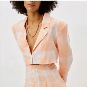 For Love & Lemons Eugene peach gingham crop blazer